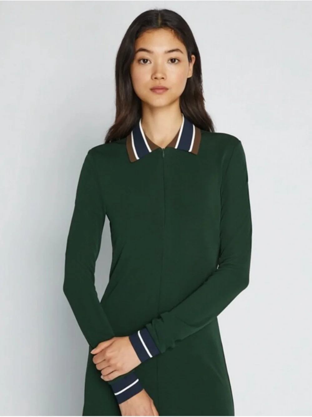 Tory Burch Forest Green Long-Sleeve Polo Midi Dress